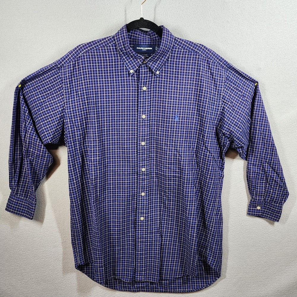 Ralph Lauren Shirt Mens Large Plaid Tilden Long Sleeve Button Up Golf Casual